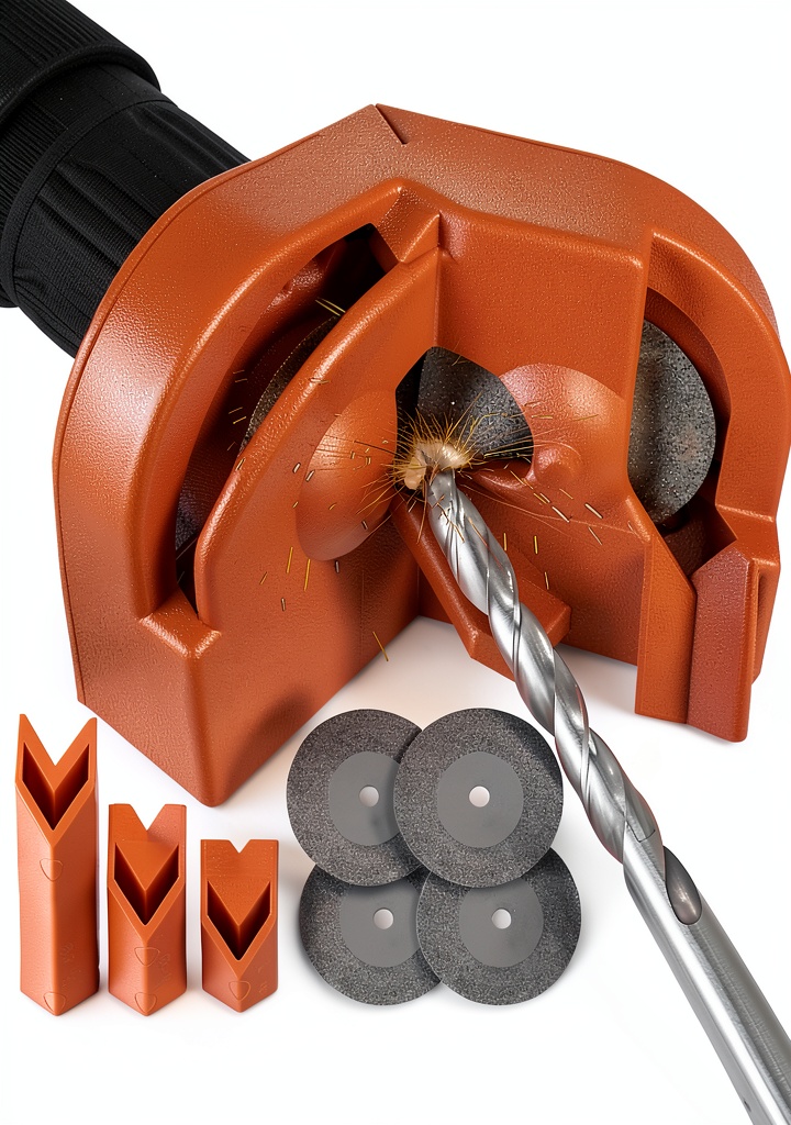 VOUSXLLEZ Drill Bit Sharpener with grinding discs on a workbench