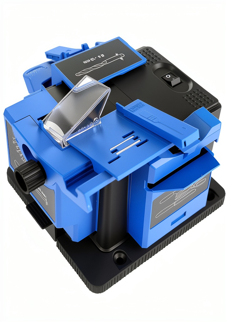 Inklcsy Drill Bit Sharpener in use on a workshop bench
