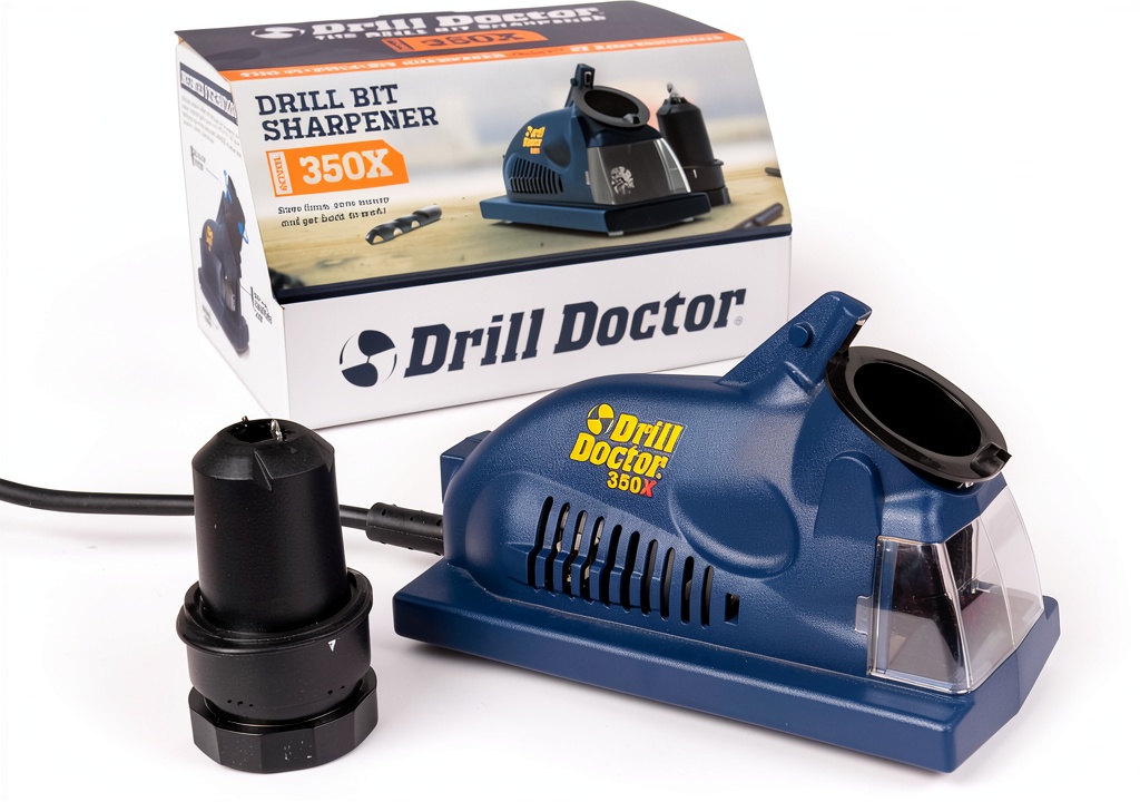 Drill Doctor DD350X sharpening a drill bit in a workshop