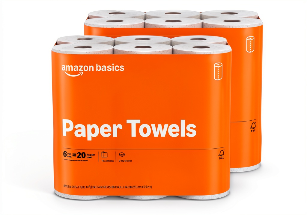 Amazon Basics paper towels being used to clean a kitchen countertop