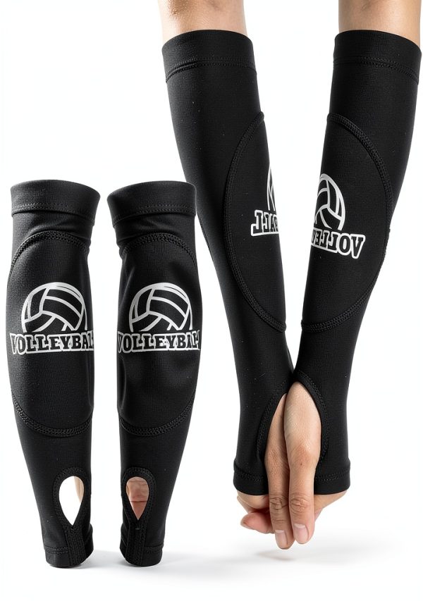 Volleyball Arm Sleeves Passing Hitting Forearm Sleeves with Protection Foam Pads and Thumb Hole,Padded Volleyball Sleeves for Kids Youth Girls 1 Pair Black-0