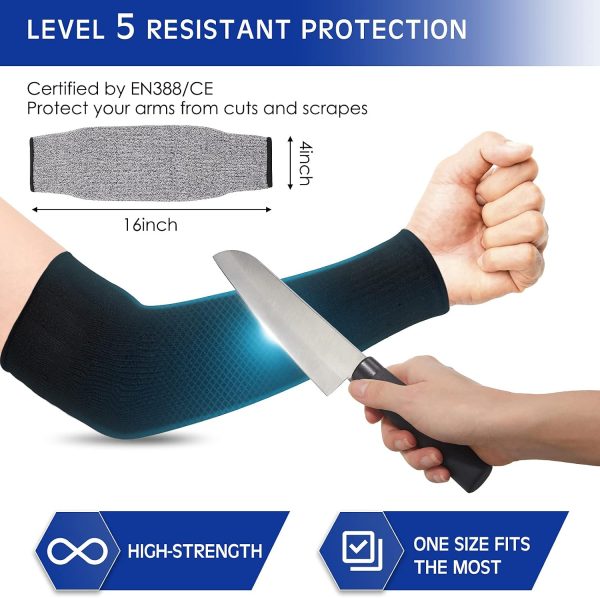 Arm Sleeves Geyoga Cut‑Resistant Sleeves Large Black/Gray HPPE-2